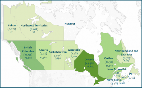 international students in Canada, by region 